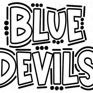 Blue Devils - Doodle Letters Transparent Background - Sublimation PNG and SVG - Digital Artwork