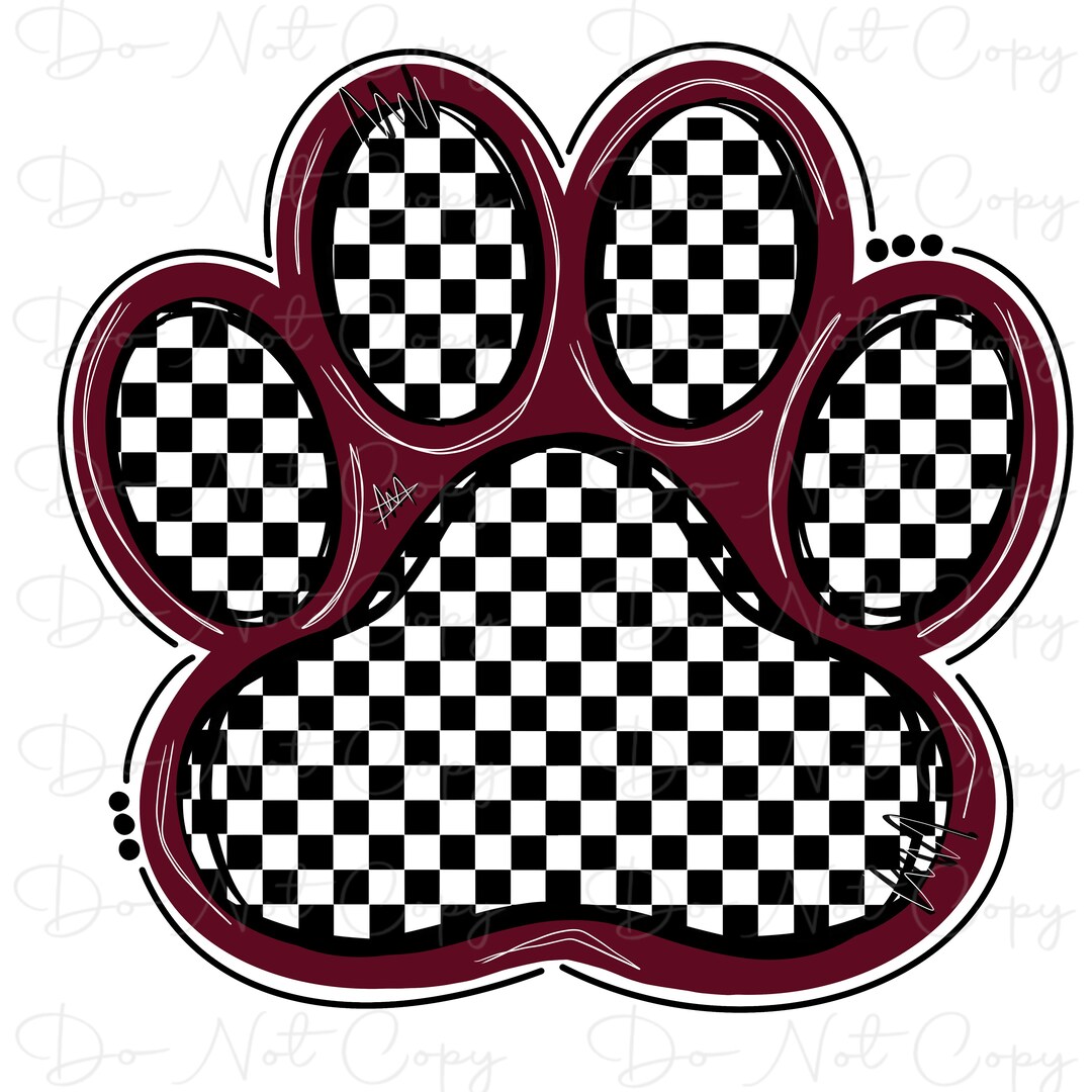 Paw Print - Checker Maroon - Sublimation DTF - PNG - Digital Artwork ...