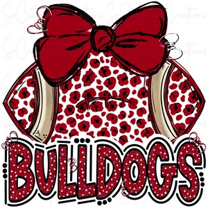 BULLDOGS Football and Bow - Doodle Letters - School Spirit - Sublimation PNG - Digital Art