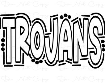 TROJANS - Doodle Letters Transparent Background - Sublimation PNG and SVG - Digital Artwork