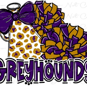 GREYHOUNDS - Cheer PomPoms Megaphone Mascot - Doodle Letters - Sublimation PNG - Digital Artwork