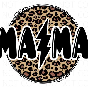 MAMA - Leopard Print Lightning Bolt - Sublimation PNG - Digital Artwork
