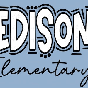 Escuela Primaria PERSONALIZADA - Blanco y negro - Doodle Word - Ingrese su texto - Sublimación PNG y SVG - Ilustración digital - Clip Art