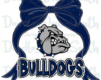 BULLDOGS - Coquette Bow Mascot Sports- DTF Sublimation PNG - Digital Artwork