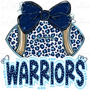 WARRIORS -  Football and Bow - Doodle Letters - School Spirit - Sublimation PNG - Digital Art