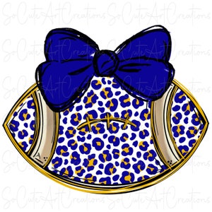 Football and Bow - Blue and Yellow - School Spirit - Sublimation PNG - Digital Art