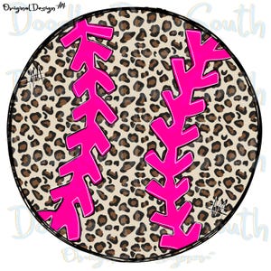 May include: A baseball with a leopard print pattern in shades of tan, brown, and black. The stitching is bright pink, and the ball has a black outline. The words "Original Design" are at the top.