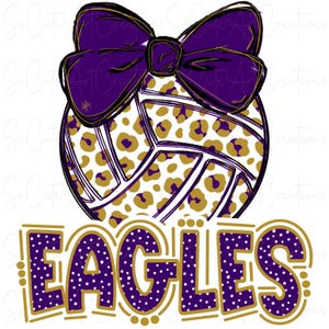 EAGLES - Volleyball Leopard - With Bow - School Spirit - Sublimation PNG - Digital Art