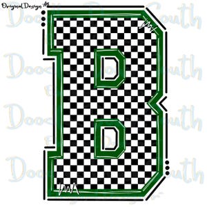May include: A green and black checkered letter "B" design with two green letter "D" shapes inside. The letter has a black outline and a white background. The words "Original Design" are in the top left corner.