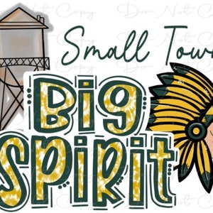 Small Town Big Spirit - Green and Gold Indian - Doodle Letters TieDye - Sublimation PNG - Digital Artwork - Clip Art
