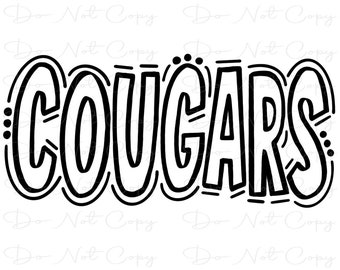 COUGARS - Doodle Letters - Sublimation PNG and SVG - Digital Artwork - Clip Art