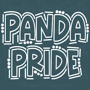 Panda Pride - WHITE Doodle Word Outline - Sublimation PNG - Digital Artwork