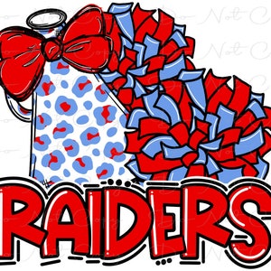 RAIDERS - Cheer PomPoms Megaphone Mascot - Doodle Letters - Sublimation PNG - Digital Artwork