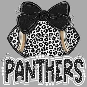 PANTHERS - Football and Bow - Doodle Letters - School Spirit - Sublimation PNG - Digital Art