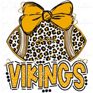 VIKINGS - Football and Bow - Doodle Letters - DTF School Spirit - Sublimation PNG - Digital Art