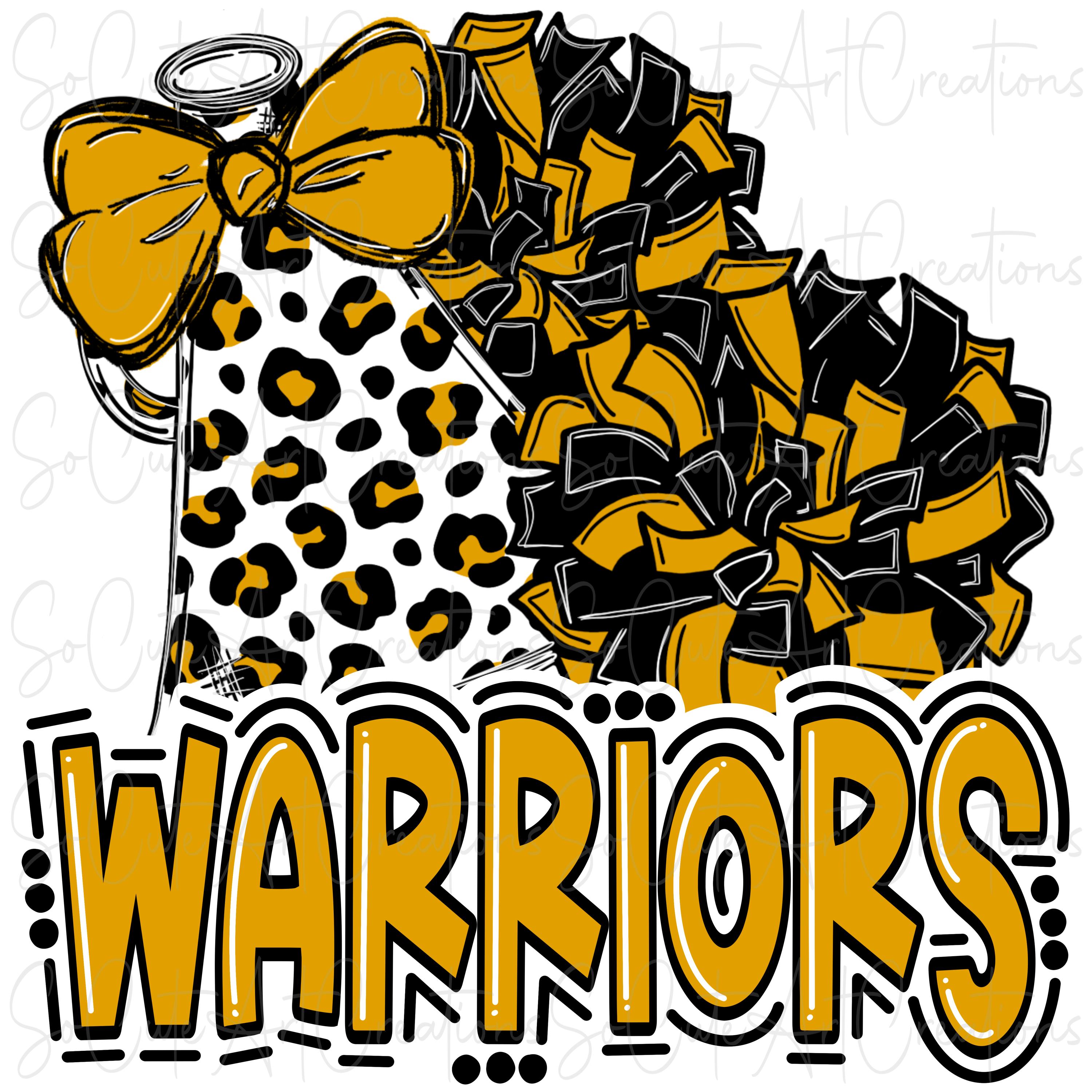 WARRIORS - Cheer PomPoms Megaphone - Doodle Letters - Sublimation PNG - Digital Artwork