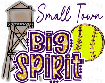 Softbol - Pueblo pequeño, gran espíritu - Tie-Dye morado y dorado - Ilustración digital PNG