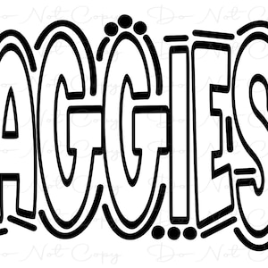 AGGIES - Doodle Letters Transparent Background - Sublimation PNG and SVG - Digital Artwork