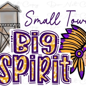 Small Town Big Spirit -  Purple and Gold Indian - Doodle Letters TieDye - Sublimation PNG - Digital Artwork - Clip Art