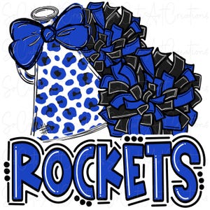 ROCKETS - Cheer PomPoms Megafon - Doodle Bokstäver - Sublimering PNG - Digitalt Konstverk