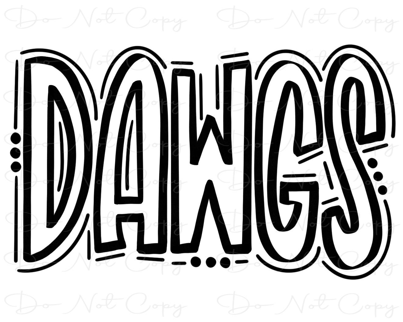 DAWGS - Doodle Letters Transparent Background - Sublimation PNG