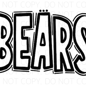 BEARS - Doodle Letters Transparent Background - Sublimation PNG and SVG - Digital Artwork