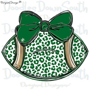 Football and Bow - Leopard Print - School Spirit - DTF Sublimation PNG - Digital Art