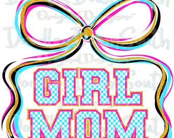 Girl Mama - Coquette Bow Checker Letters - Dtf-sublimatie, png - digitaal kunstwerk