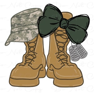 Military Army Boots with Bow - DTF Sublimation PNG - Digital Design - Clip Art