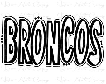BRONCOS - Doodle Letters Transparent Background - Sublimacja PNG i SVG - Grafika cyfrowa