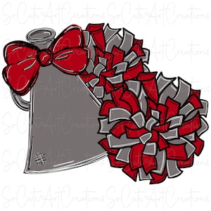 Cheer PomPoms Megaphone - Red and Grey- Sublimation PNG - Digital Artwork