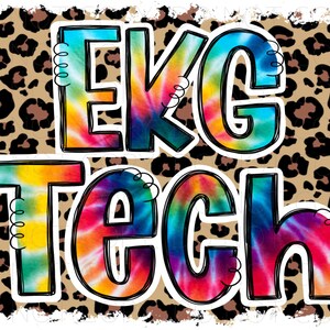 EKG Tech - Doodle Letters Leopard Print - Sublimazione PNG - Grafica digitale