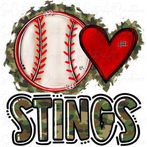 STINGS - Camo Baseball - Doodle Word - School Spirit Mascot- DTF Sublimation PNG - Digital Art