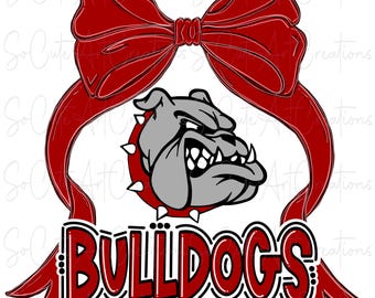 BULLDOGS - Coquette Bow Mascot Sports- DTF Sublimation PNG - Digital Artwork