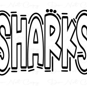 SHARKS - Doodle Word Outline - Sublimation PNG and SVG - Digital Artwork