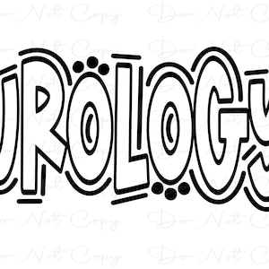 UROLOGIE - Gekritzel-Buchstaben Transparenter Hintergrund - Sublimation PNG und SVG - Digitales Kunstwerk