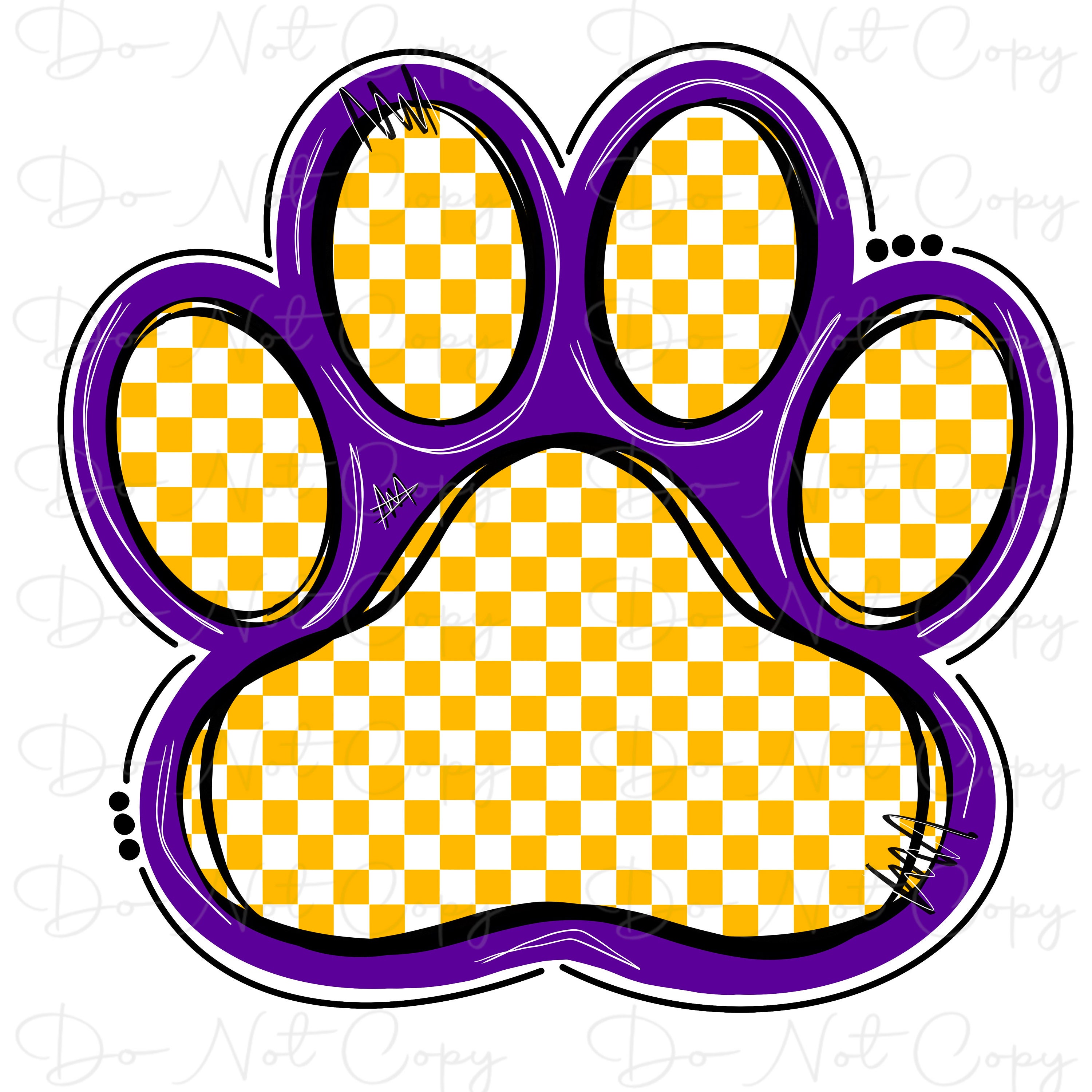 Paw Print - Checker Purple and Yellow/ Gold - Sublimation DTF