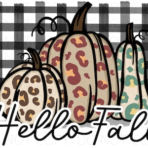 Hello Fall Gingham Pumpkins - Sublimation PNG - Digital Artwork- Clip Art
