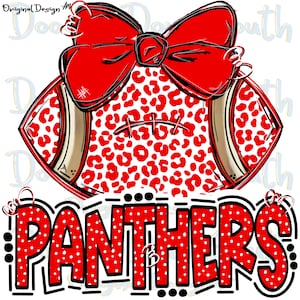 PANTHERS - Football and Bow - Doodle Letters - School Spirit - Sublimation PNG - Digital Art