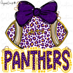 PANTHERS - Football and Bow - Doodle Letters - School Spirit - Sublimation PNG - Digital Art