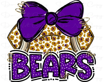 Bow Leopard Football - Doodle Letters - School Spirit - Sublimazione PNG - Arte digitale