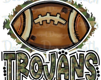 TROJANS - Camo Football - School Spirit - Sublimation PNG - Digital Art