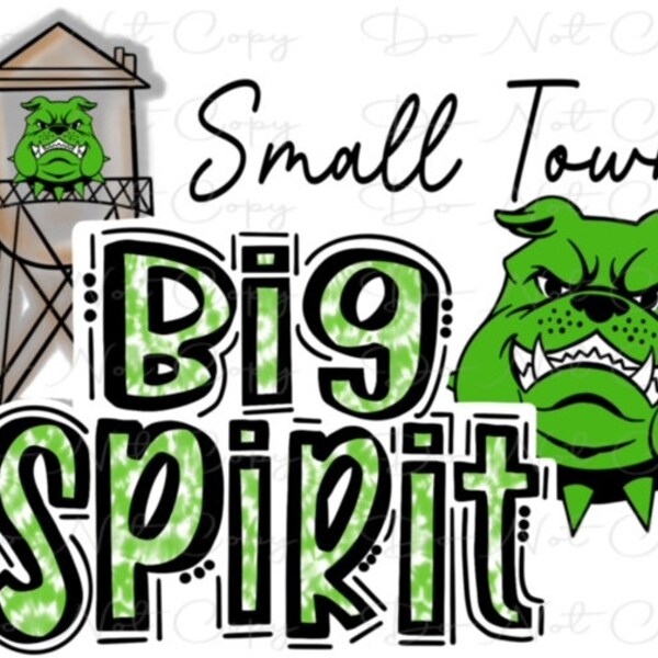 Small Town Big Spirit - Kelly Green - Doodle Letters TieDye - Sublimation PNG - Digital Artwork - Clip Art