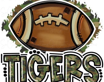 TIGERS - Camo Football - School Spirit - Sublimation PNG - Digital Art