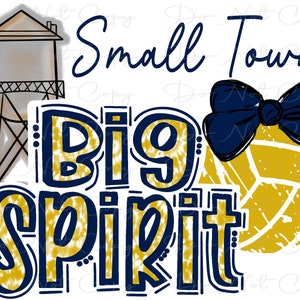 Small Town Big Spirit - Volleyball- Navy and Gold - Doodle Letters TieDye - Sublimation PNG - Digital Artwork - Clip Art