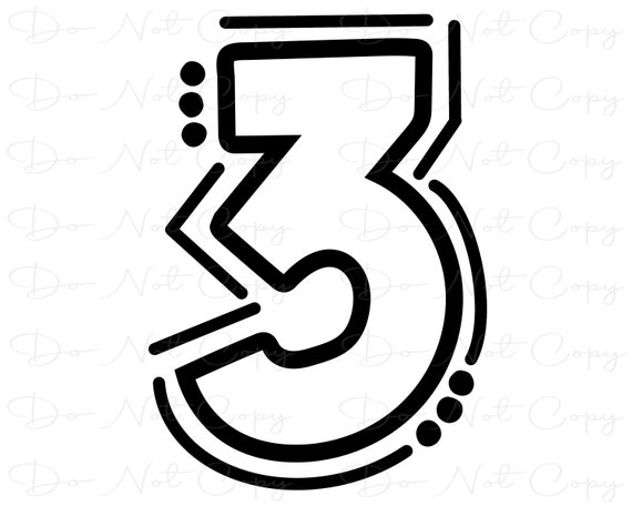 THREE Doodle Number Sublimation PNG and SVG Digital Artwork