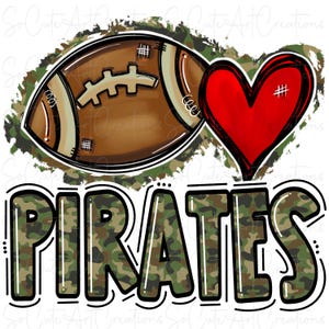 Corazón de fútbol de camuflaje PIRATAS - Espíritu escolar - DTF Sublimación PNG - Arte digital