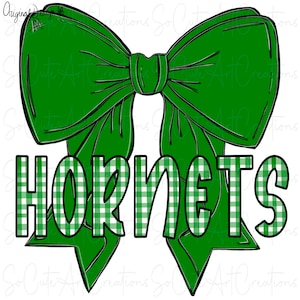 HORNETS - Coquette Bow Gingham - DTF Sublimation PNG - Digital Artwork- Clip Art