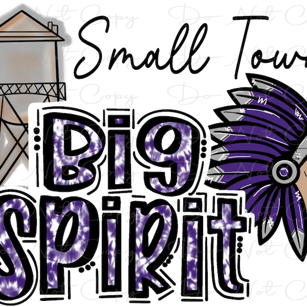 Small Town Big Spirit - Purple Indians - Doodle Letters TieDye - Sublimation PNG - Digital Artwork - Clip Art