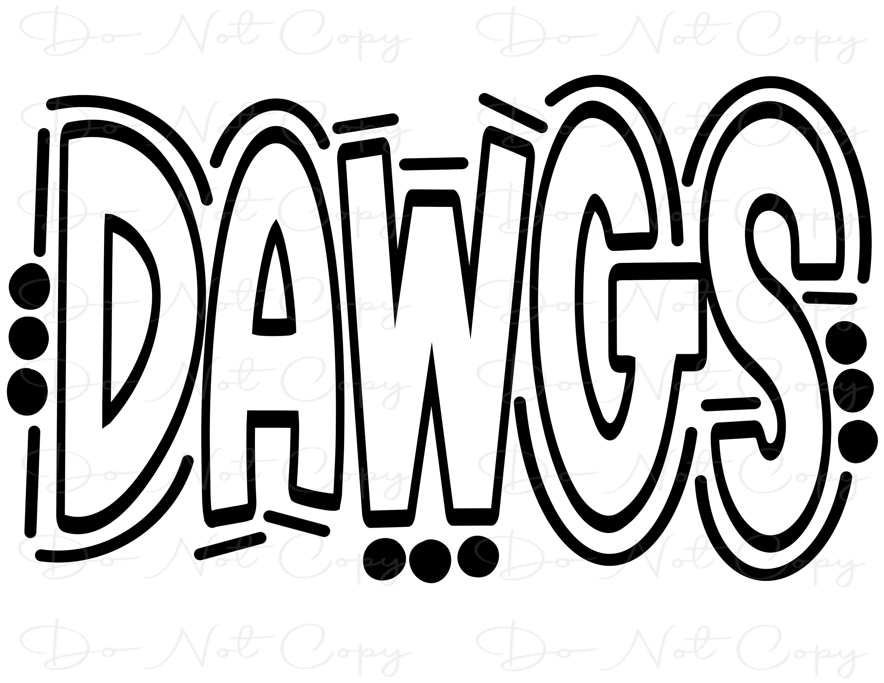 DAWGS - Doodle Letters Transparent Background - Sublimation PNG